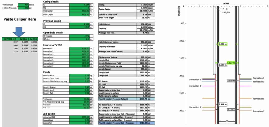 Free cementing calculations sheet